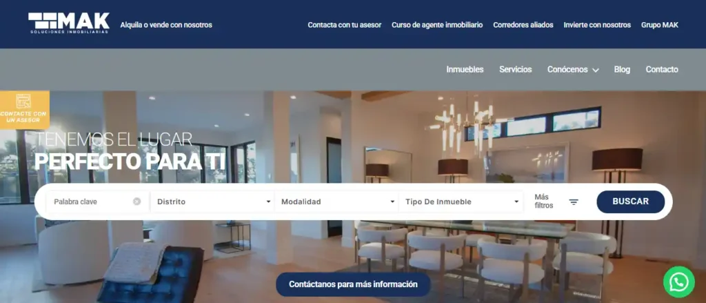 Landing page de MAK, agencia inmobiliaria