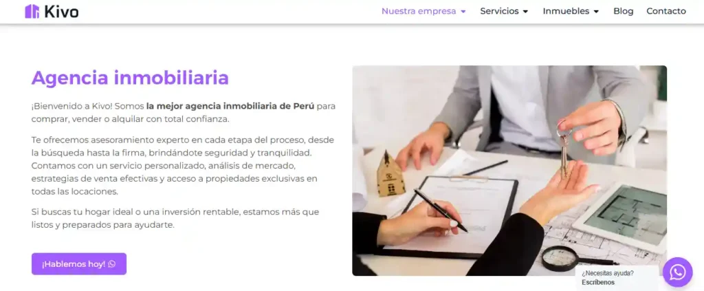 Landing page de Kivo, agencia inmobiliaria.