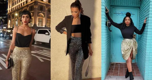 Outfit de Año Nuevo con brillo y textura