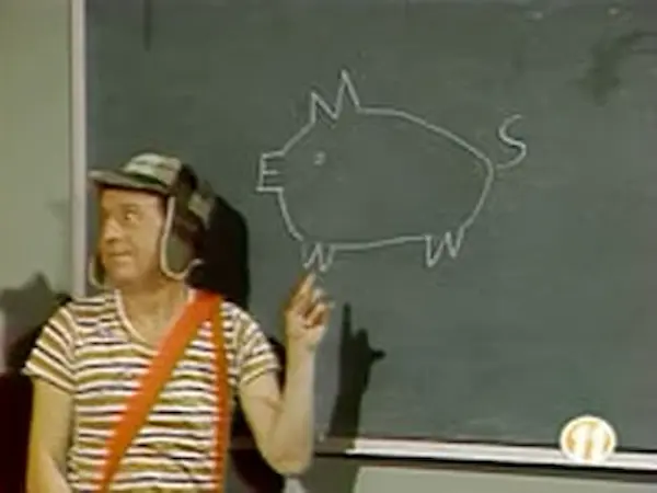 Profesor Jirafales enseñando higiene a los alumnos en la escuela.