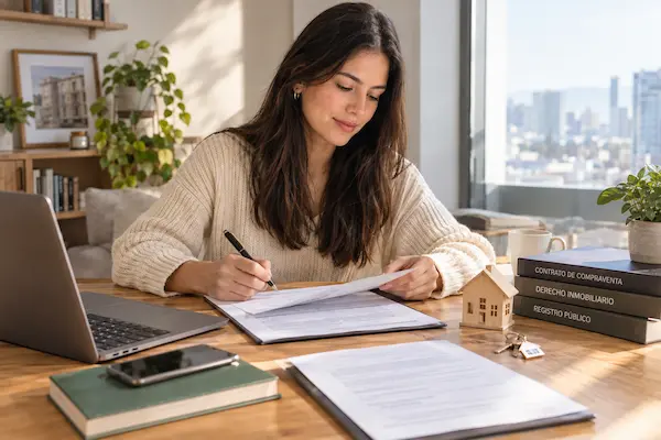 Firma de contrato inmobiliario en casa